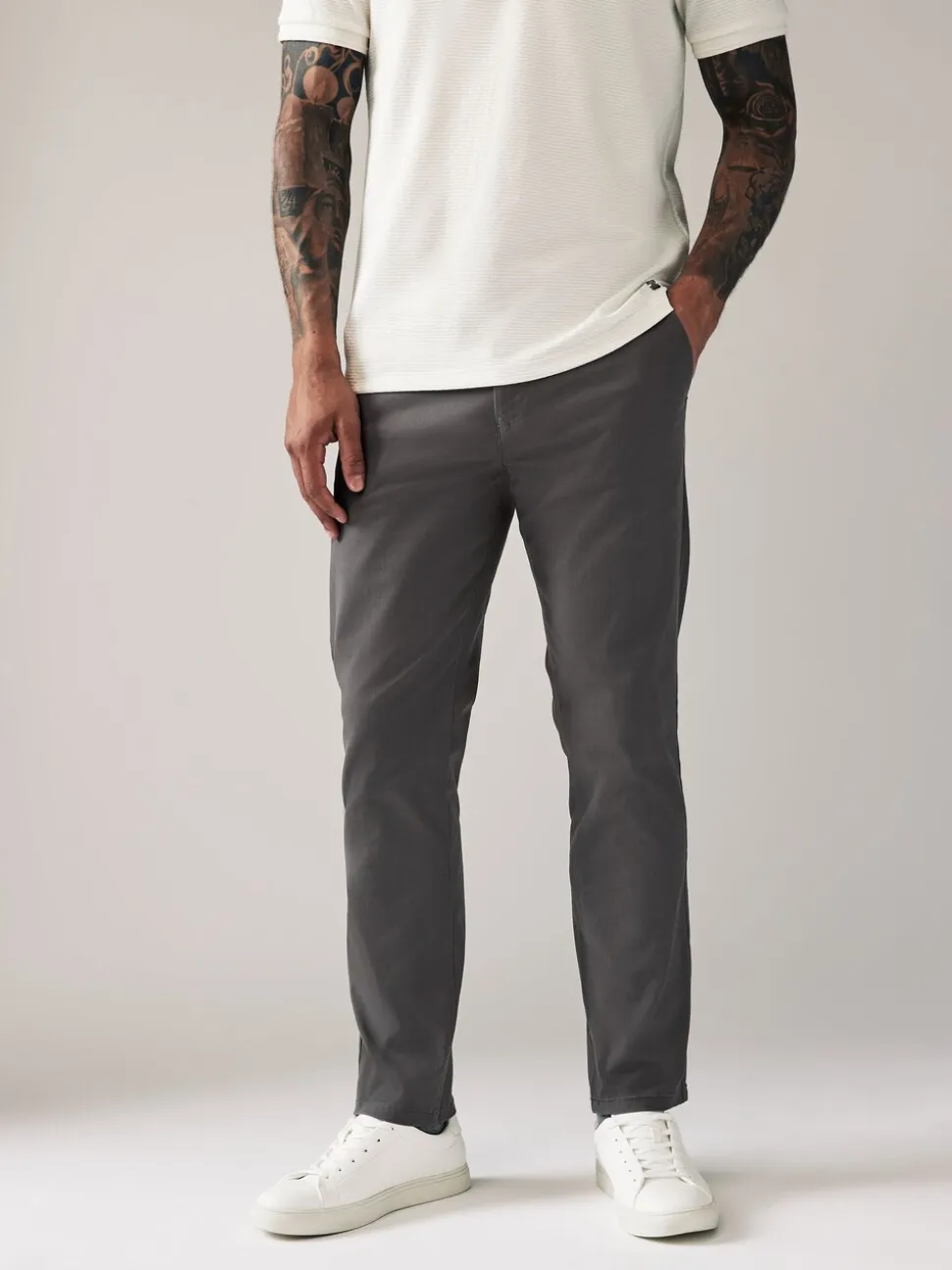 Donkergrijs - Slim Fit - Stretchy chino