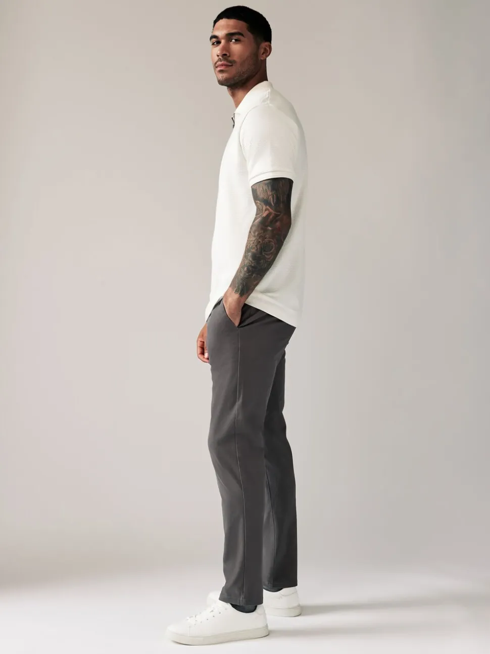 Donkergrijs - Slim Fit - Stretchy chino