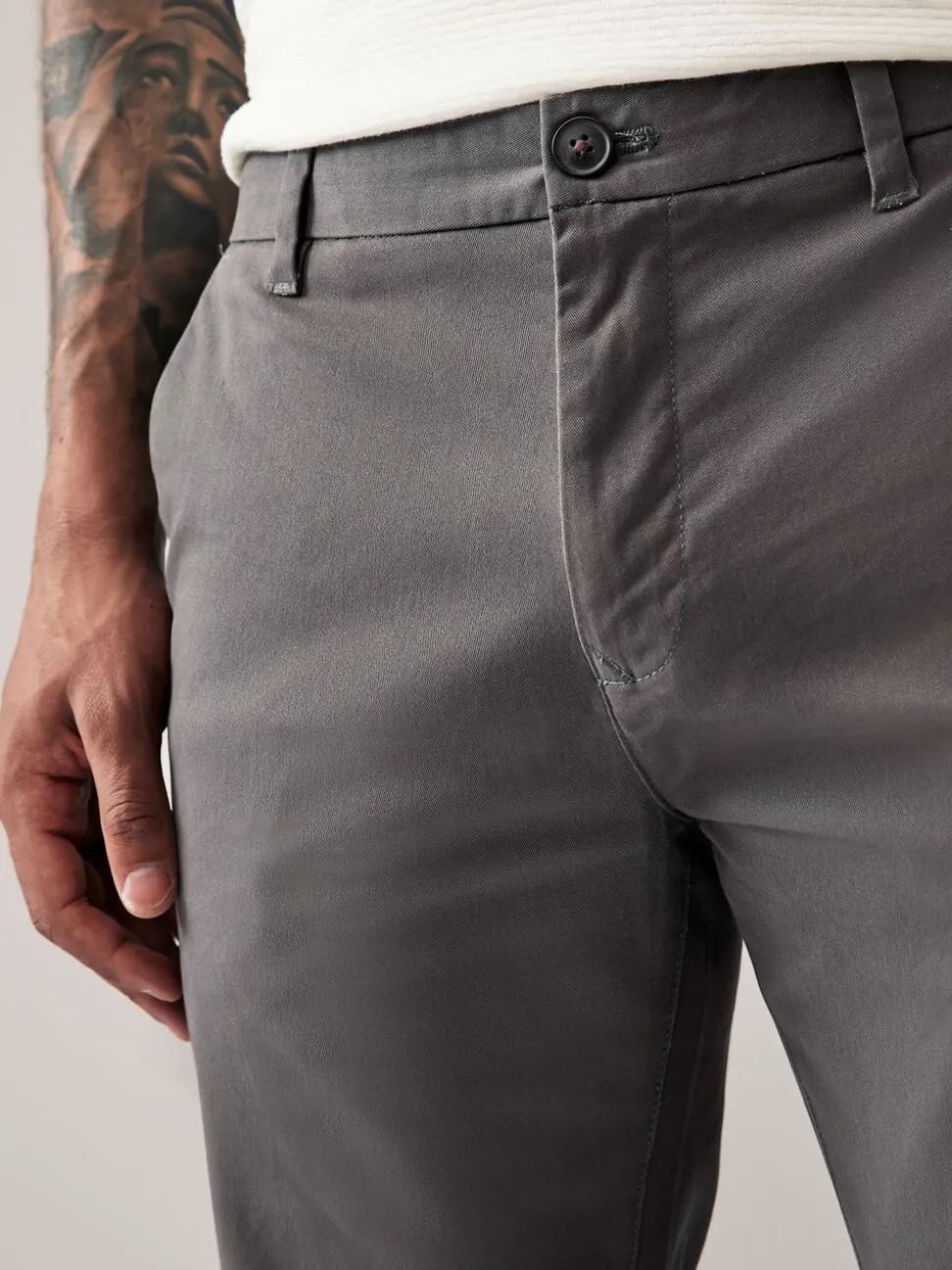 Donkergrijs - Slim Fit - Stretchy chino