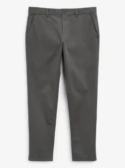 Donkergrijs - Standaard toelopende pasvorm - Stretchy chino
