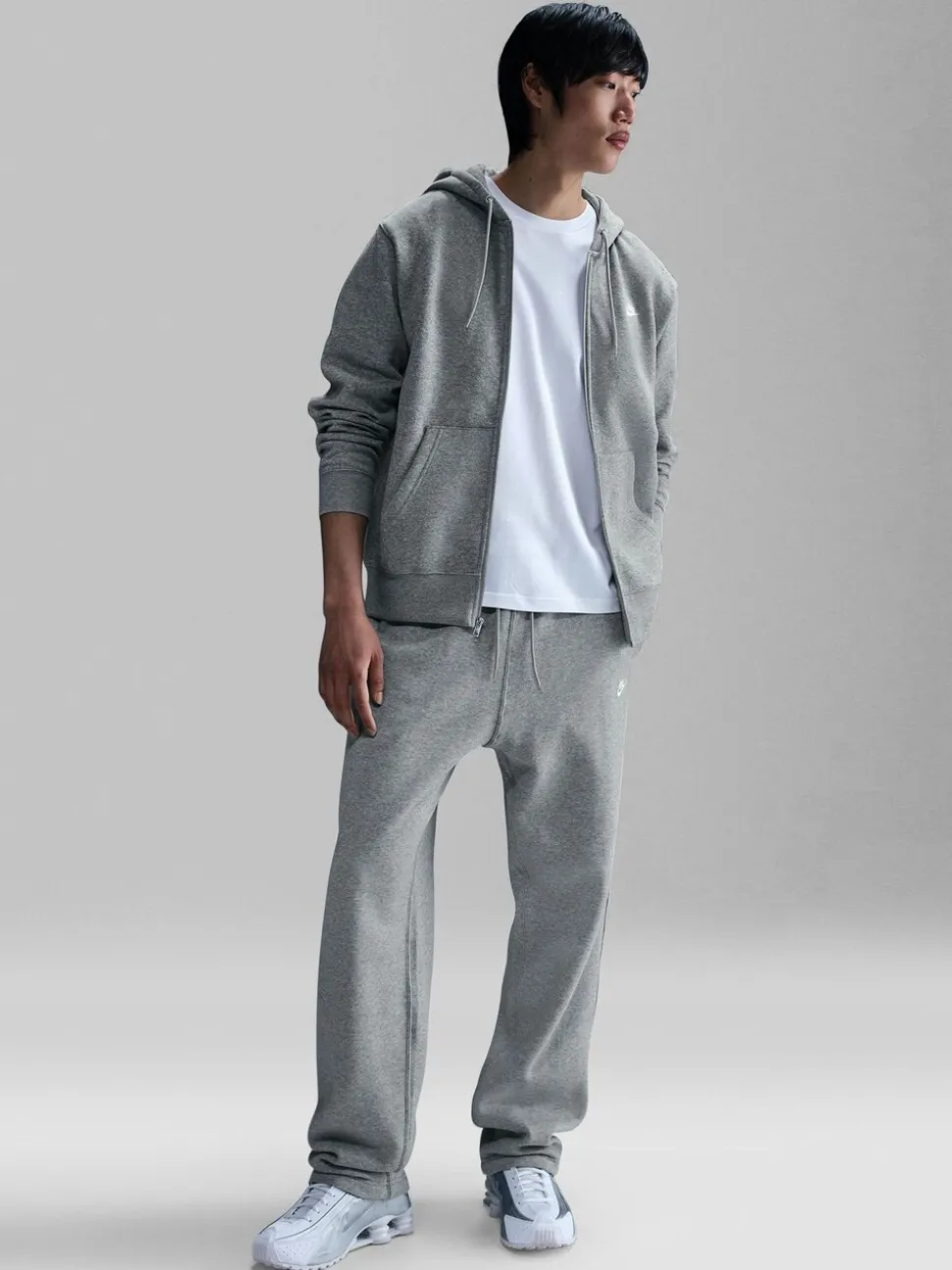Donkergrijs gemêleerd - Nike Club Fleece joggingbroek met wijde pijpen