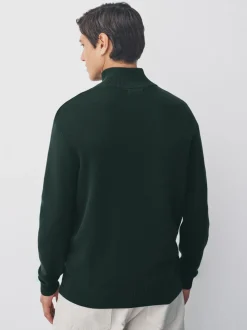 Donkergroen - Effen - Regular fit 100% katoenen premium trui met korte rits
