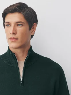 Donkergroen - Effen - Regular fit 100% katoenen premium trui met korte rits