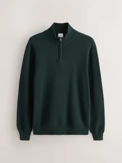 Donkergroen - Effen - Regular fit 100% katoenen premium trui met korte rits