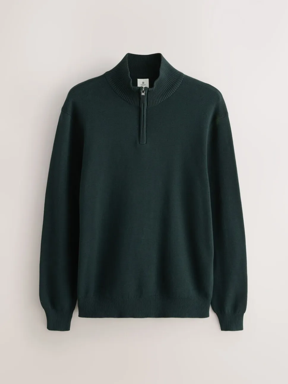 Donkergroen - Effen - Regular fit 100% katoenen premium trui met korte rits