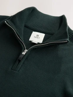 Donkergroen - Effen - Regular fit 100% katoenen premium trui met korte rits