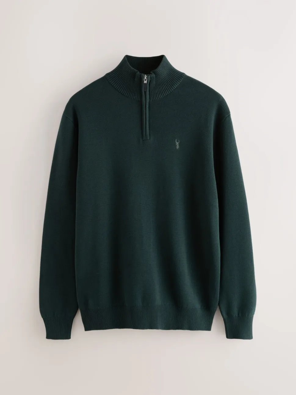 Donkergroen - Hertlogo - Regular fit 100% katoenen premium trui met korte rits