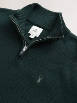 Donkergroen - Hertlogo - Regular fit 100% katoenen premium trui met korte rits