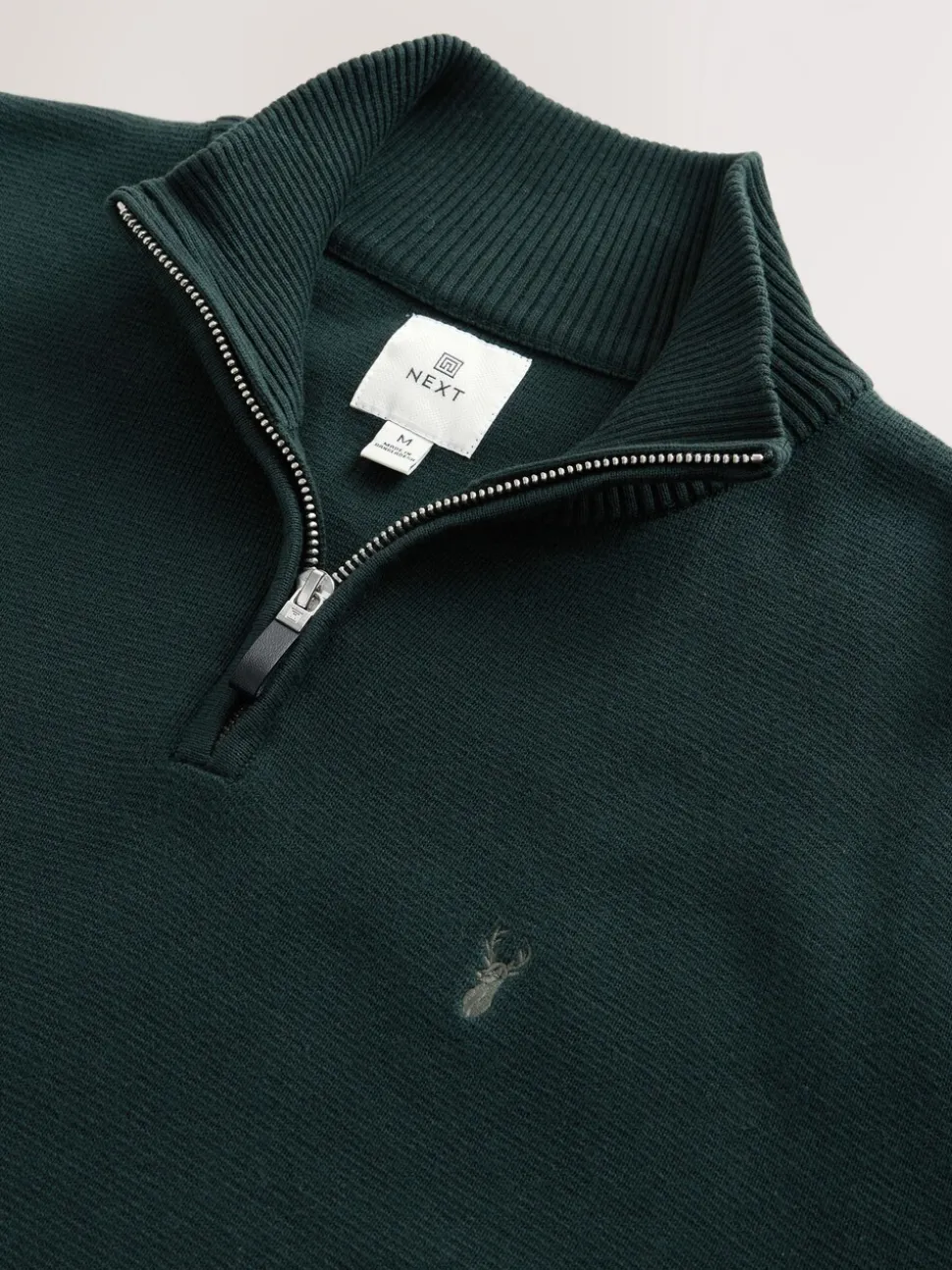 Donkergroen - Hertlogo - Regular fit 100% katoenen premium trui met korte rits