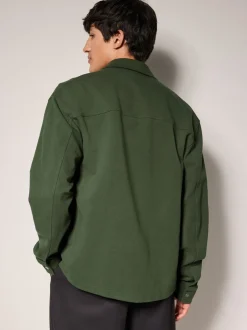 Donkergroen - Jersey keperstof Overshirt met drukknopen