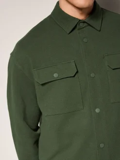 Donkergroen - Jersey keperstof Overshirt met drukknopen