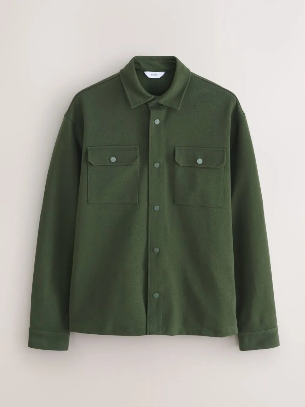Donkergroen - Jersey keperstof Overshirt met drukknopen