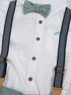 Donkergroen - Little Gent Corduroy Bow Tie Mock Shirt and Trousers With Braces Outfit Set
