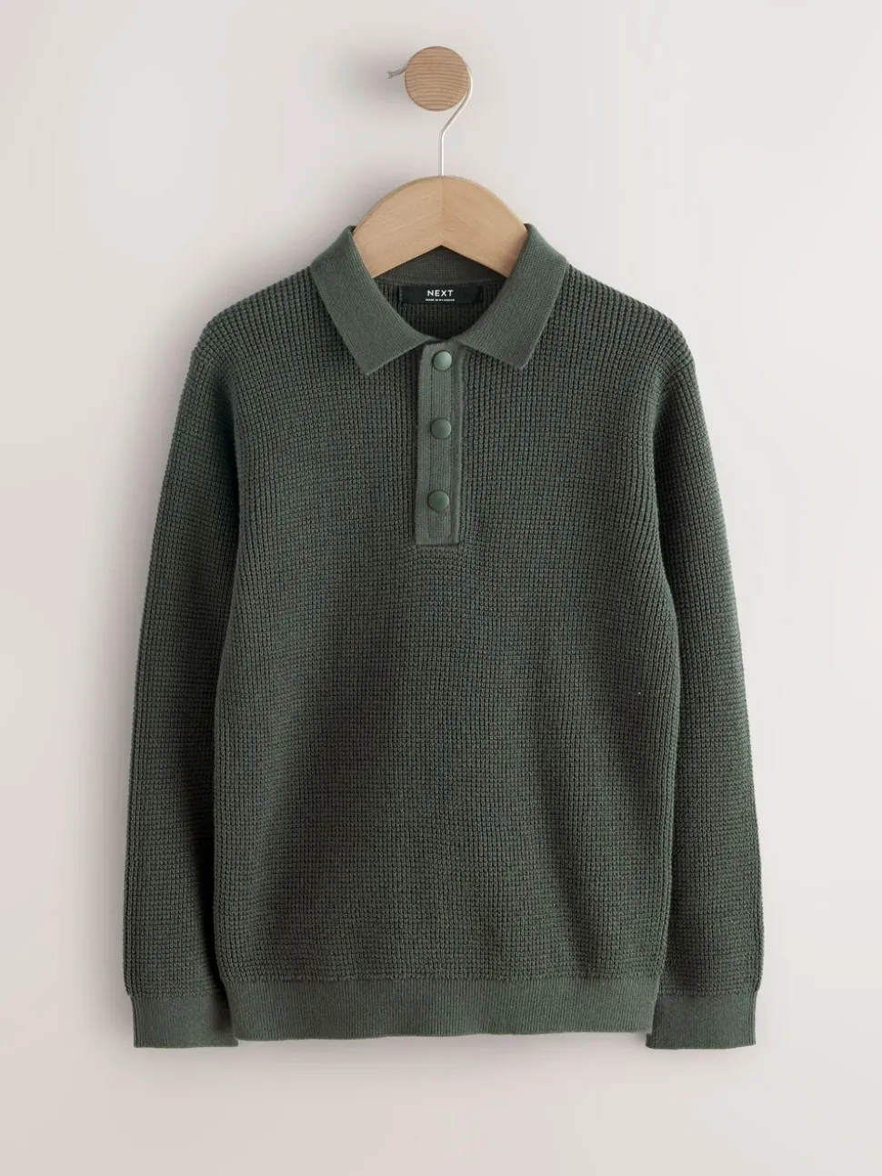 Donkergroen - Poloshirt met textuur en lange mouwen (3-16jr)