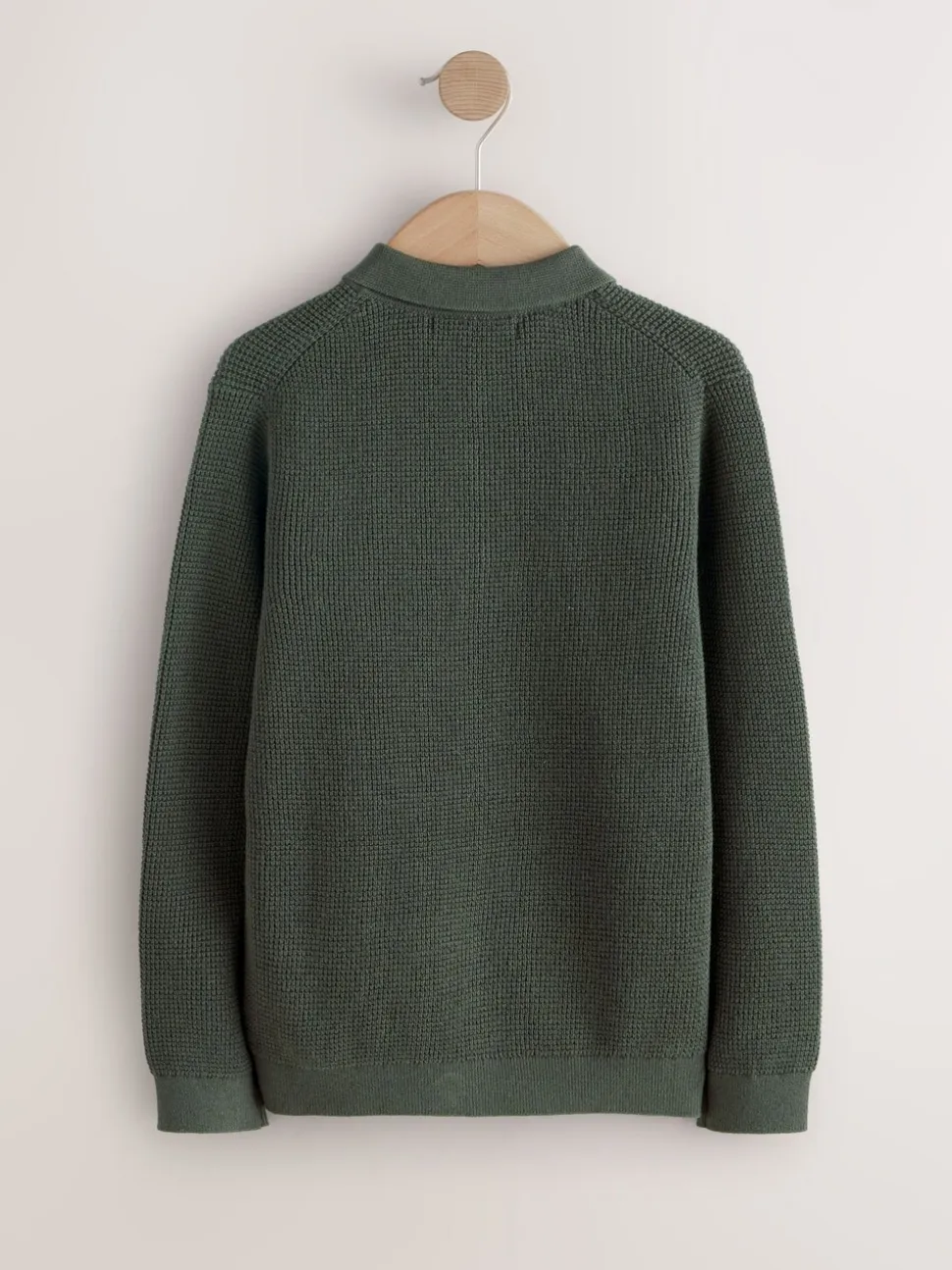 Donkergroen - Poloshirt met textuur en lange mouwen (3-16jr)