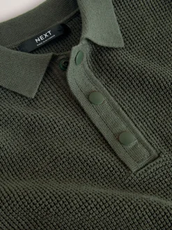 Donkergroen - Poloshirt met textuur en lange mouwen (3-16jr)