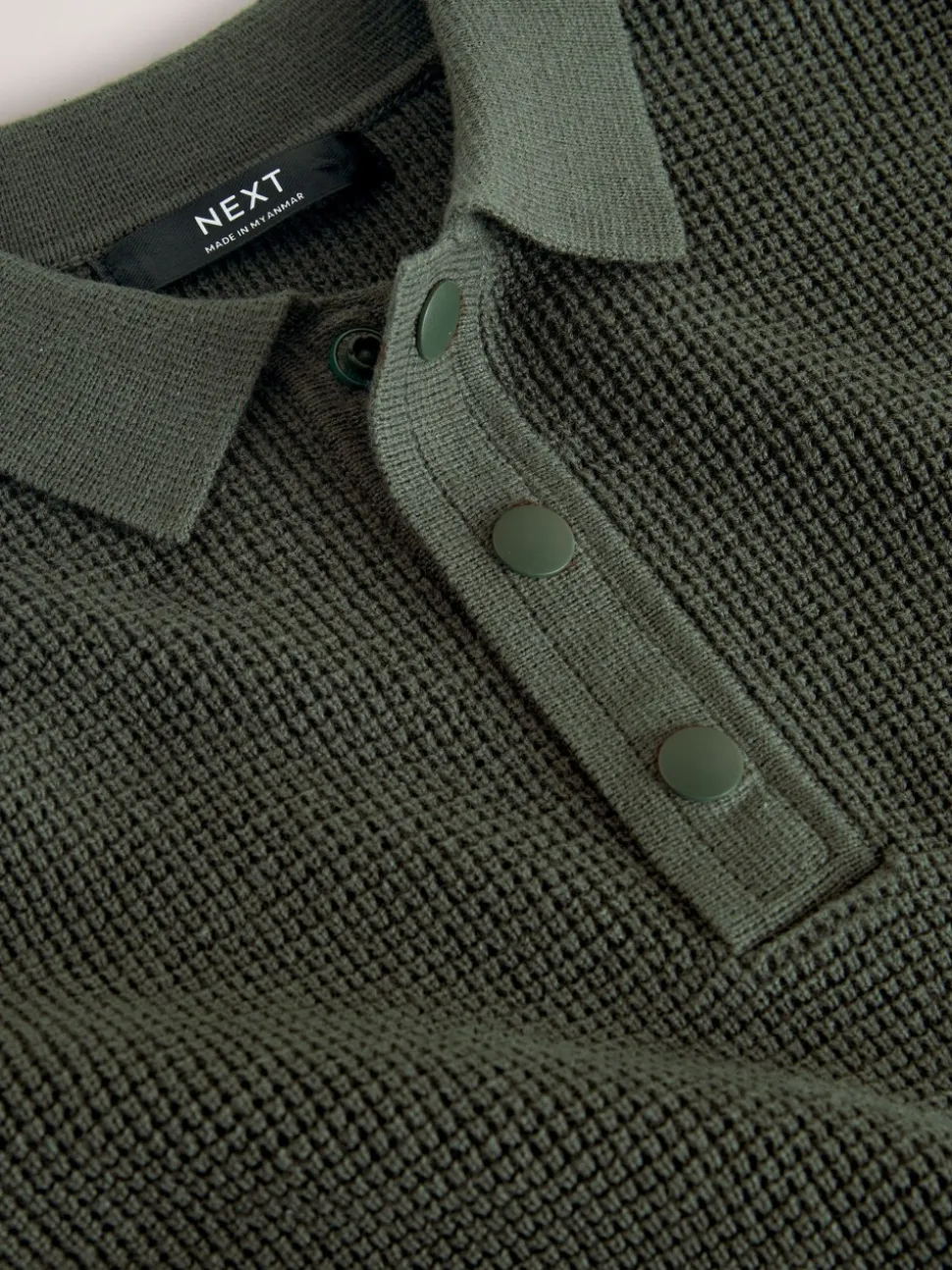 Donkergroen - Poloshirt met textuur en lange mouwen (3-16jr)