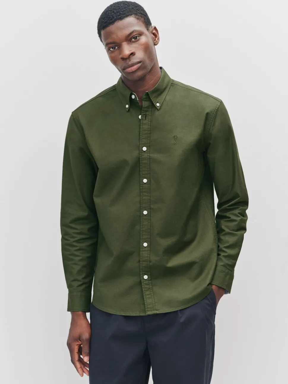 Donkergroen - Slim Fit - Oxford-hemd met lange mouwen