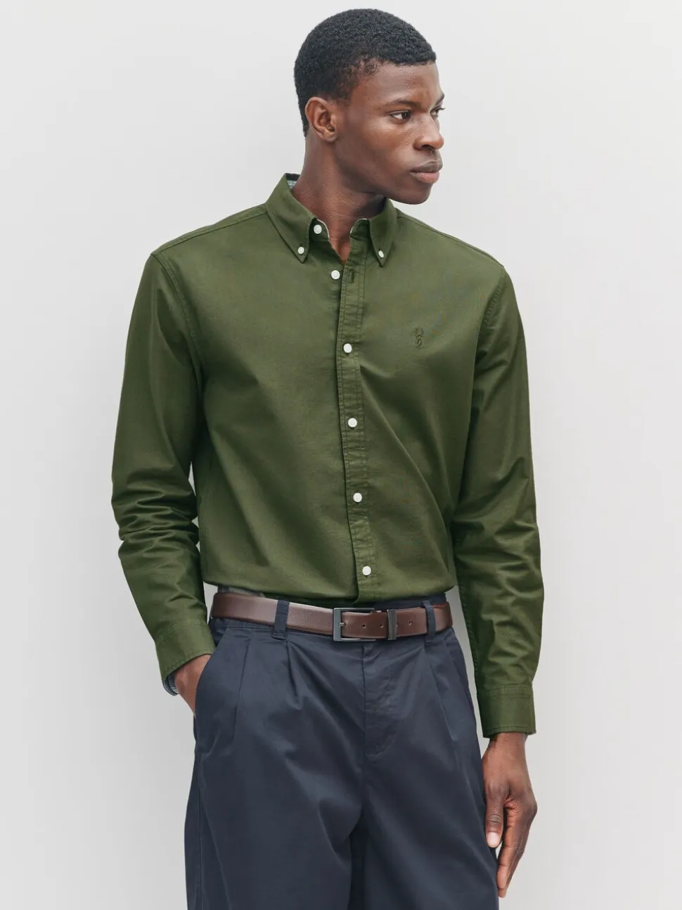 Donkergroen - Slim Fit - Oxford-hemd met lange mouwen