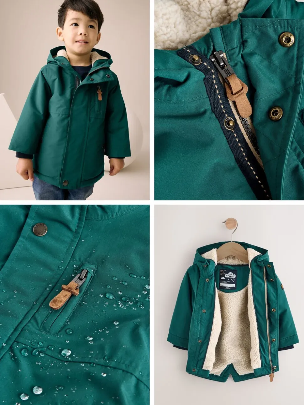Donkergroen - Waterdichte parka met borgvoering (3mnd -7jr)