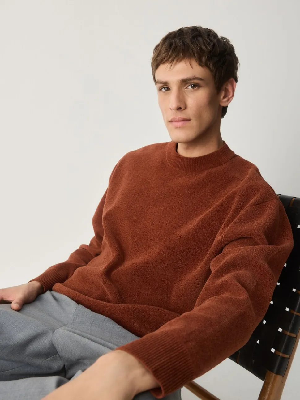 Donkeroranje - Relaxed Fit Plain Chenille Crew Neck Jumper