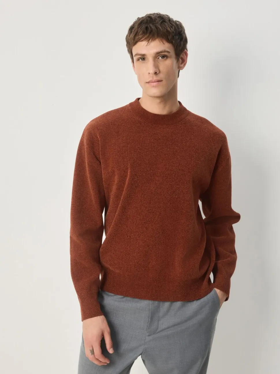 Donkeroranje - Relaxed Fit Plain Chenille Crew Neck Jumper