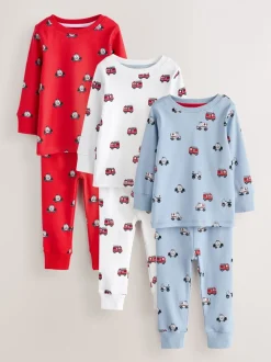 Donkerrood/blauw met hulpverleningsvoertuig - Mini Knusse Pyjama's 3 Set (9mnd-10jr)