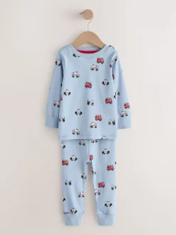 Donkerrood/blauw met hulpverleningsvoertuig - Mini Knusse Pyjama's 3 Set (9mnd-10jr)