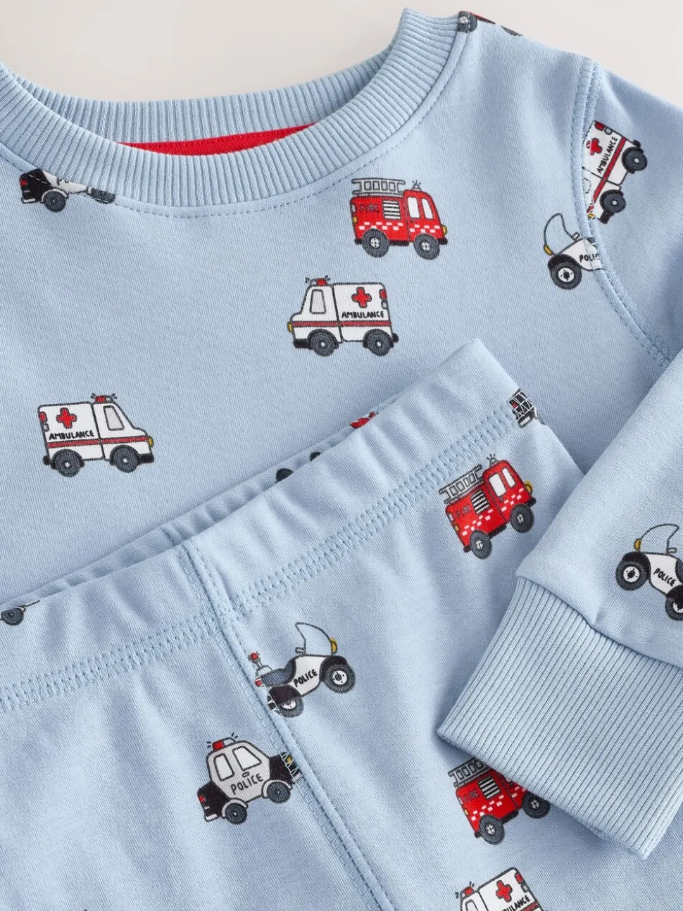 Donkerrood/blauw met hulpverleningsvoertuig - Mini Knusse Pyjama's 3 Set (9mnd-10jr)