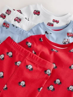 Donkerrood/blauw met hulpverleningsvoertuig - Mini Knusse Pyjama's 3 Set (9mnd-10jr)
