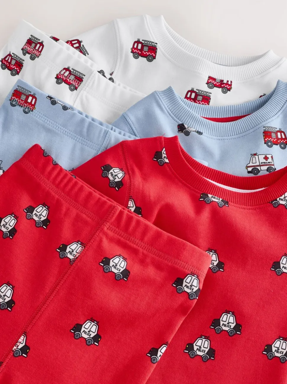 Donkerrood/blauw met hulpverleningsvoertuig - Mini Knusse Pyjama's 3 Set (9mnd-10jr)