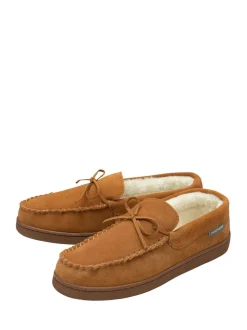 Dunlop heren leren moccasinpantoffels met imitatiebontvoering