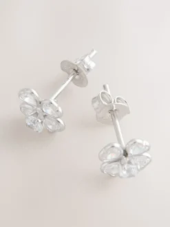 Echt zilver - Glinsterende oorknopjes met bloem
