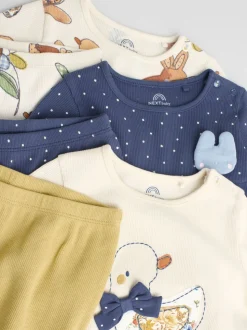 Ecru - 6 -delige set van top met lange mouwen en leggings (0mnd -3jr)