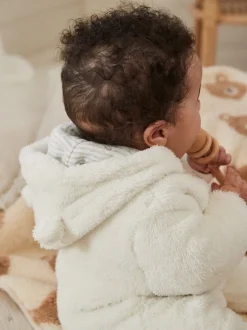 Ecru - All-in-one voor baby's van zachte fleece met capuchon (0mnd-2jr)