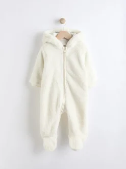 Ecru - All-in-one voor baby's van zachte fleece met capuchon (0mnd-2jr)
