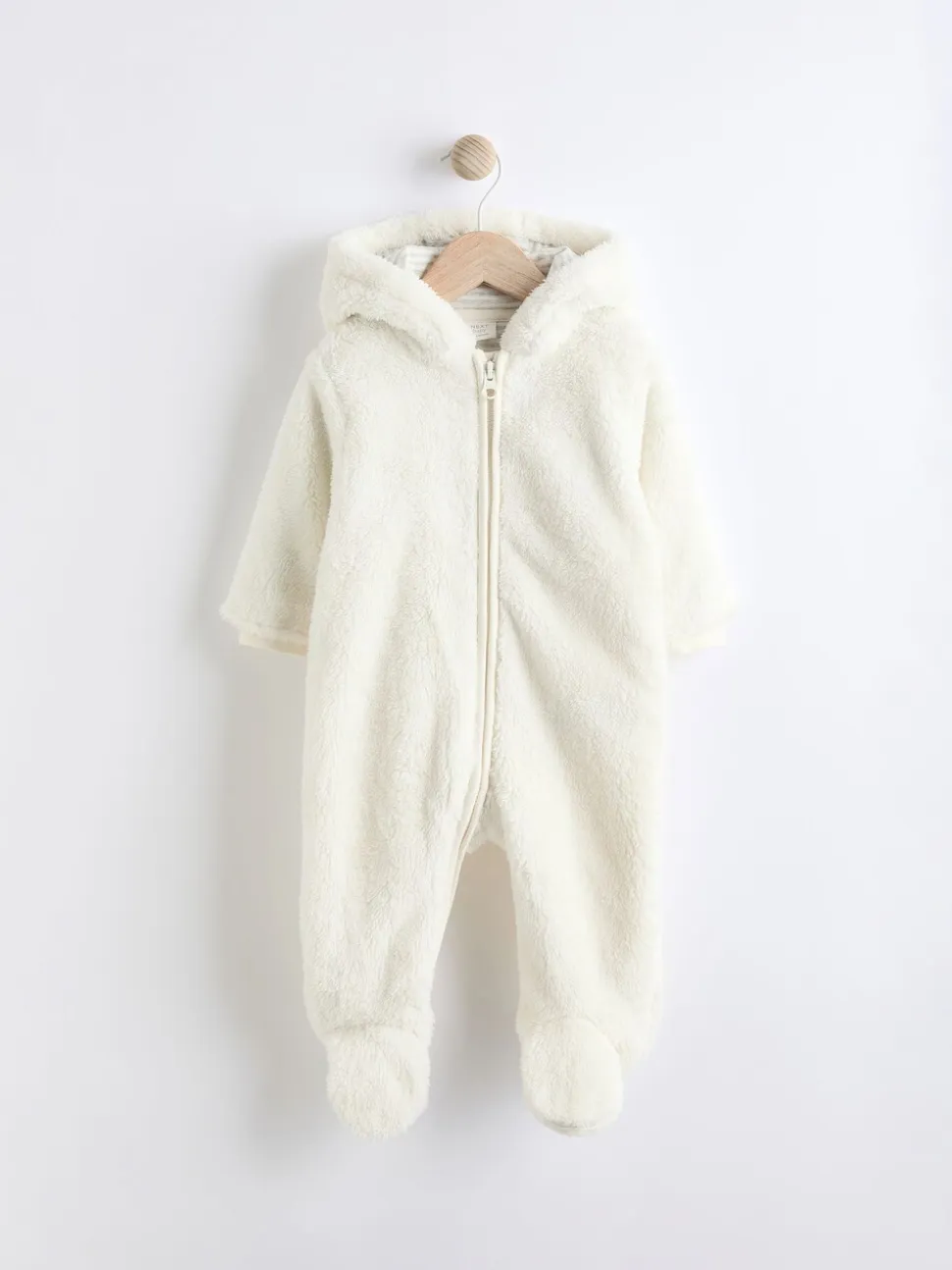 Ecru - All-in-one voor baby's van zachte fleece met capuchon (0mnd-2jr)
