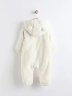 Ecru - All-in-one voor baby's van zachte fleece met capuchon (0mnd-2jr)