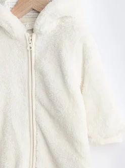Ecru - All-in-one voor baby's van zachte fleece met capuchon (0mnd-2jr)
