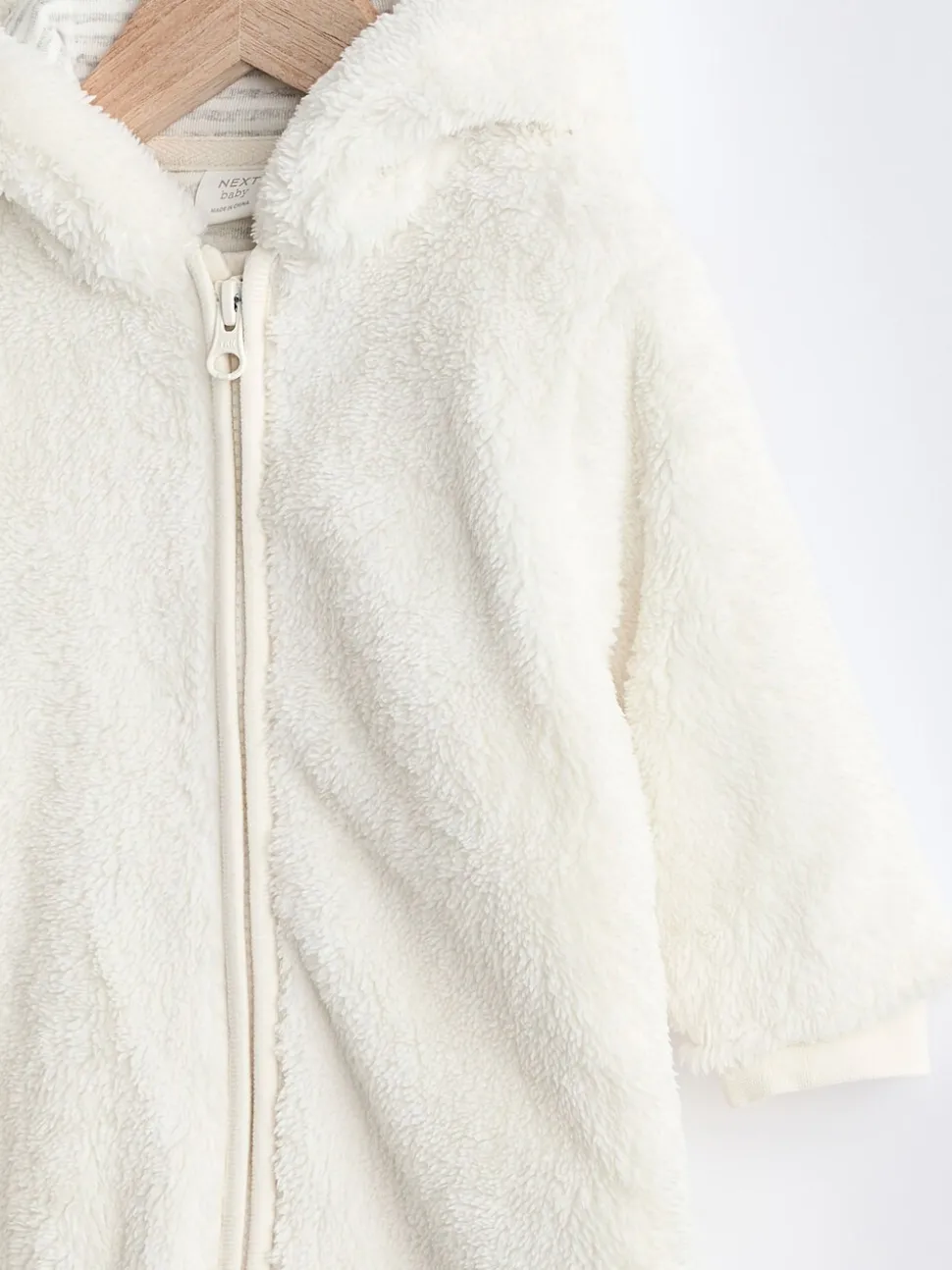 Ecru - All-in-one voor baby's van zachte fleece met capuchon (0mnd-2jr)
