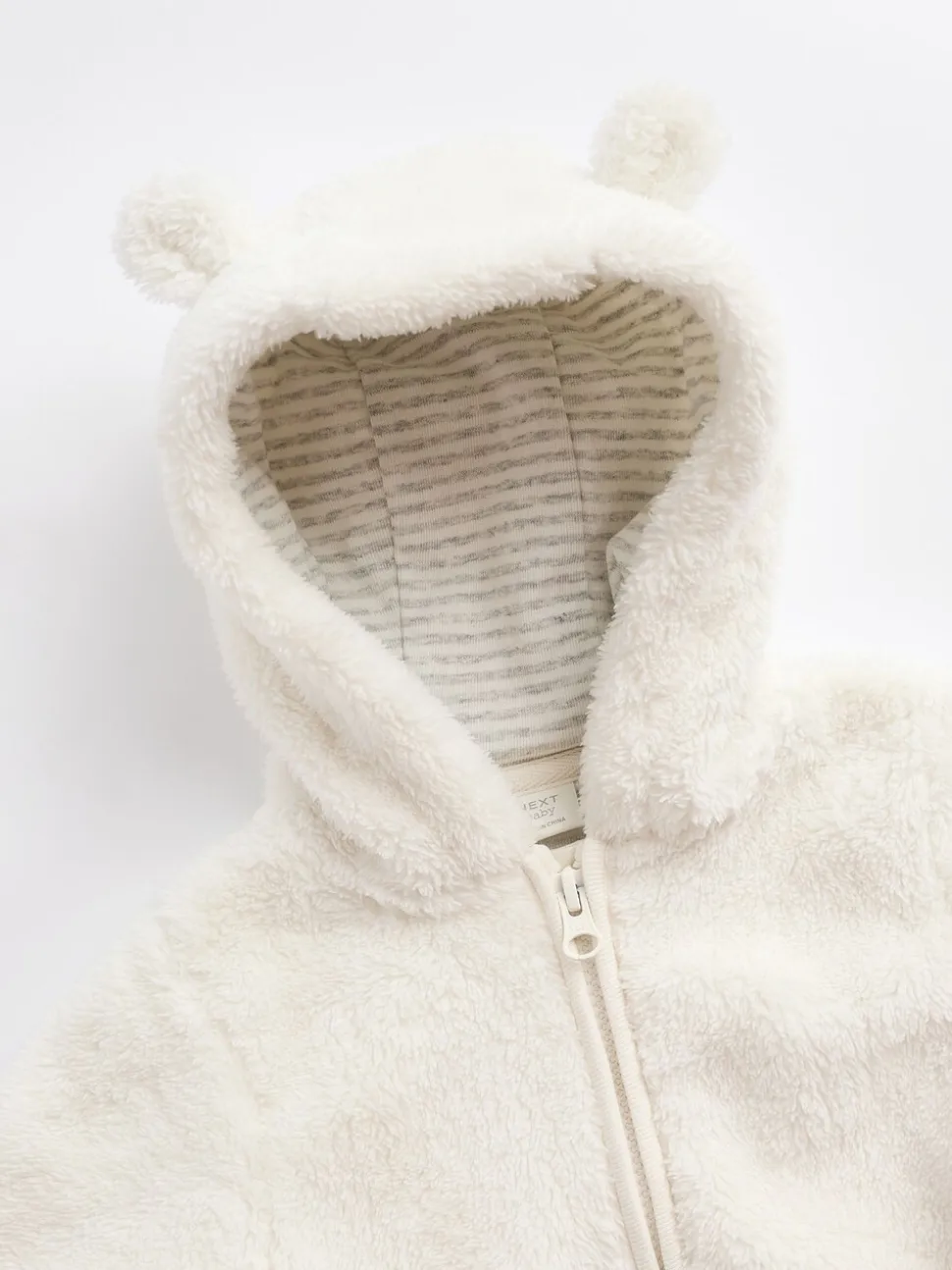 Ecru - All-in-one voor baby's van zachte fleece met capuchon (0mnd-2jr)