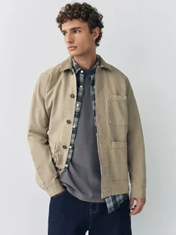 Ecru - Corduroy canvas shacket overshirt met kraag