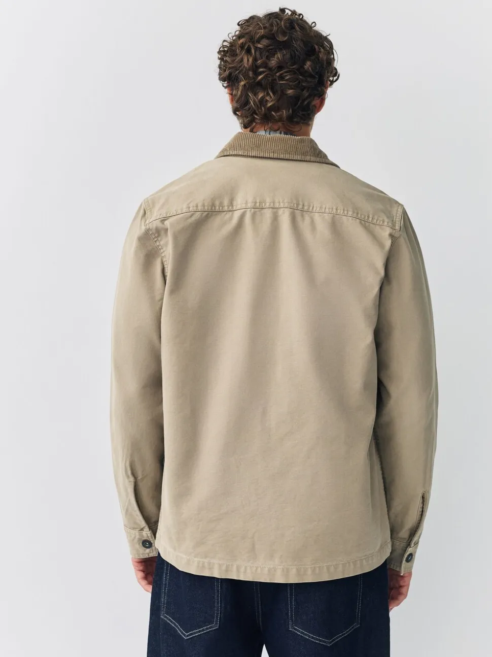 Ecru - Corduroy canvas shacket overshirt met kraag