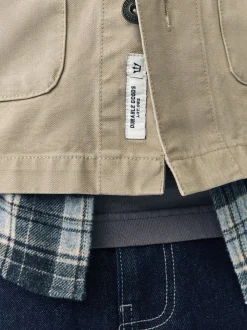 Ecru - Corduroy canvas shacket overshirt met kraag