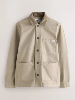 Ecru - Corduroy canvas shacket overshirt met kraag