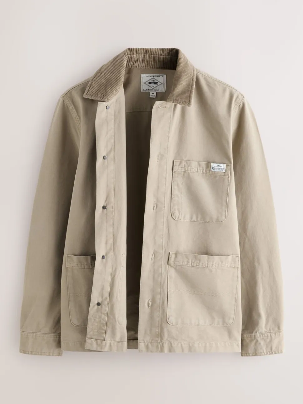 Ecru - Corduroy canvas shacket overshirt met kraag