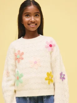 Ecru - 3D Flower Embroidered Jumper (3-16yrs)