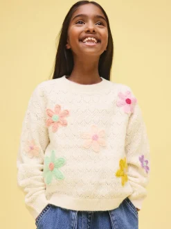 Ecru - 3D Flower Embroidered Jumper (3-16yrs)