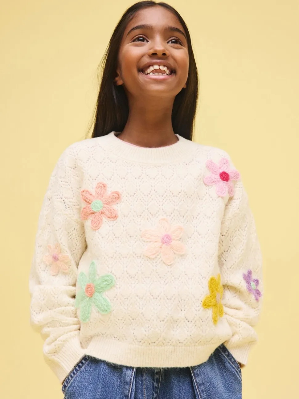 Ecru - 3D Flower Embroidered Jumper (3-16yrs)