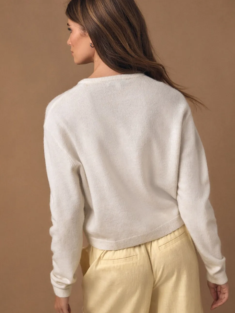 Ecru - Gebreid vest met ronde hals